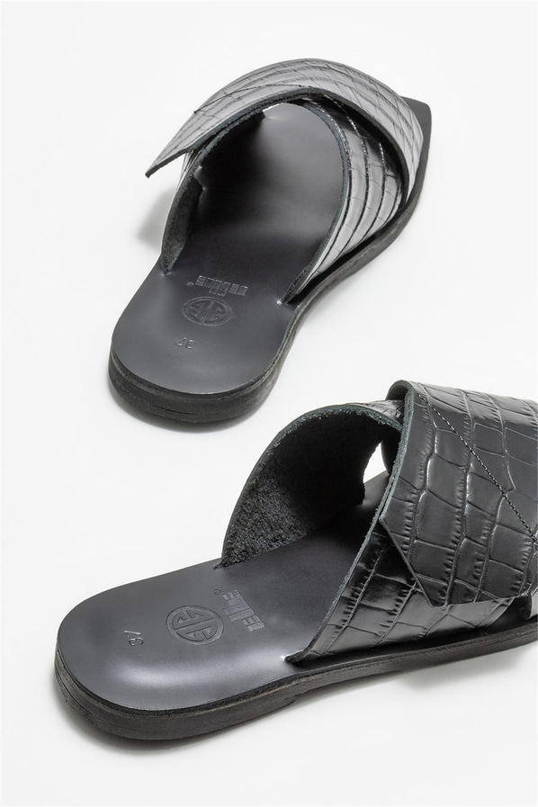 Siyah deri kadın düz terlik - Elle Shoes