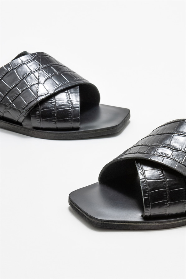 Siyah deri kadın düz terlik - Elle Shoes