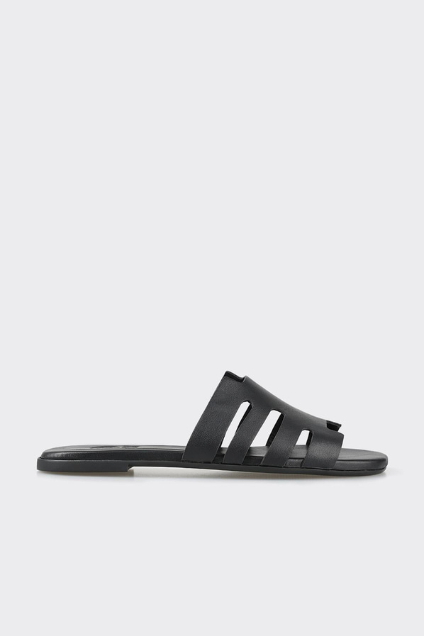 Siyah deri kadın düz terlik - Elle Shoes