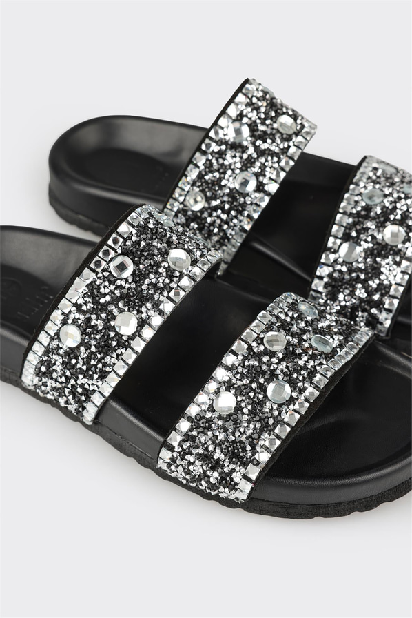 Siyah deri kadın düz terlik, rahat kullanım için - Elle Shoes