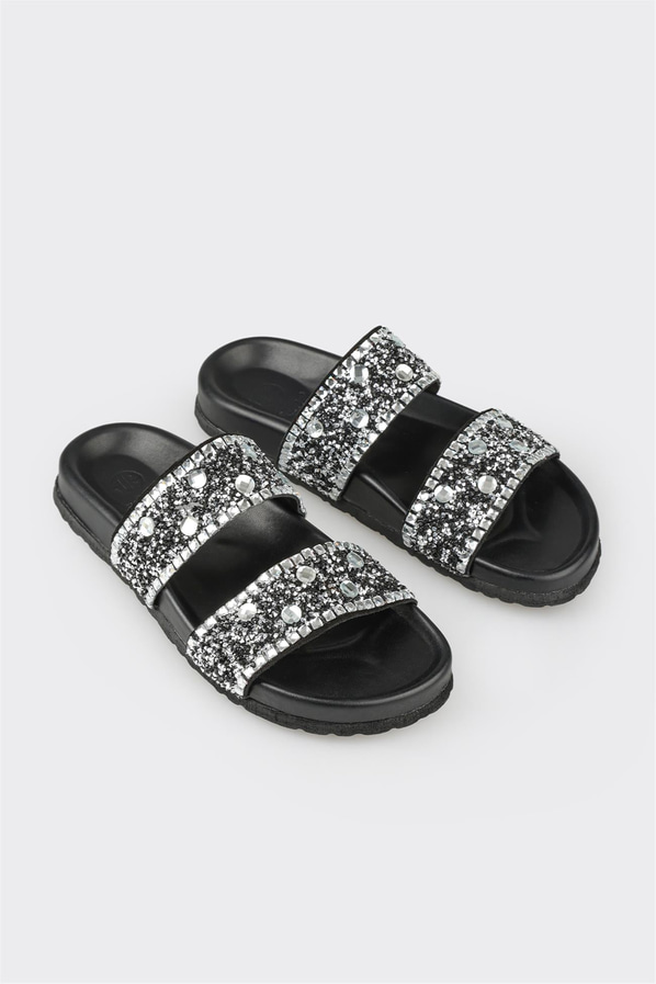 Siyah deri kadın düz terlik, rahat kullanım için - Elle Shoes