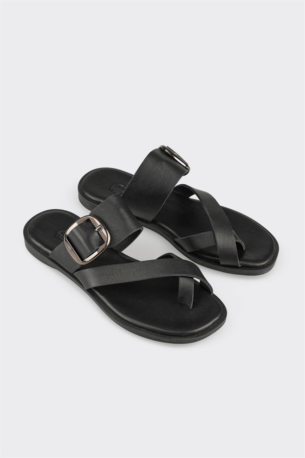 Siyah kahve deri yumuşak dokulu örgü kadın düz terlik, günlük kullanım için - Elle Shoes