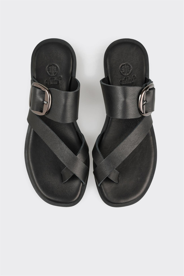 Siyah kahve deri yumuşak dokulu örgü kadın düz terlik, günlük kullanım için - Elle Shoes