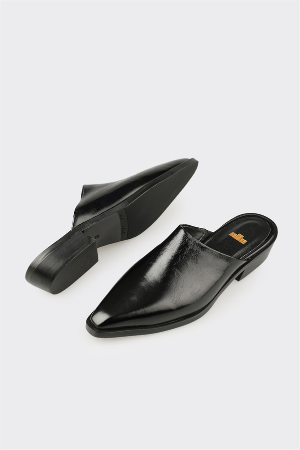 Siyah deri kadın terlik - Elle Shoes