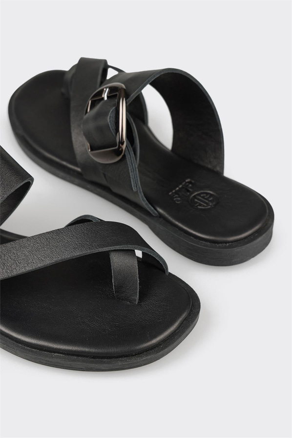 Siyah kahve deri yumuşak dokulu örgü kadın düz terlik, günlük kullanım için - Elle Shoes