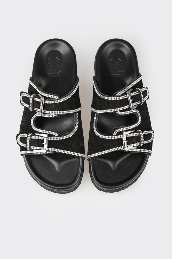 Siyah deri düz kadın terlik, rahat kullanım için - Elle Shoes