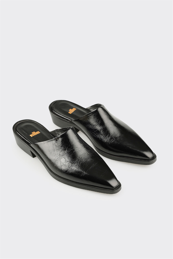 Siyah deri kadın terlik - Elle Shoes