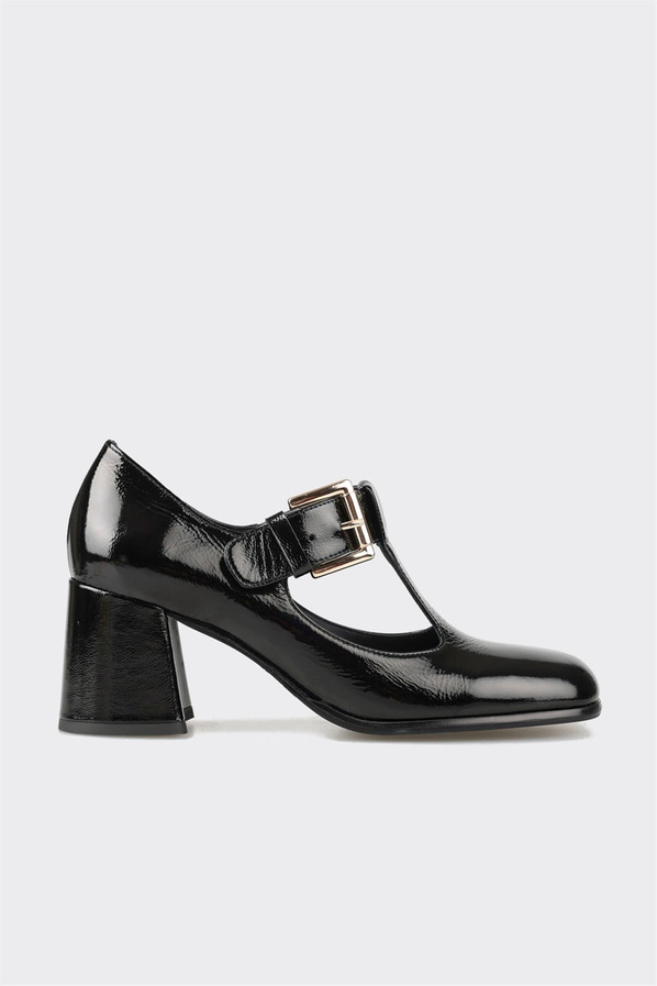Siyah deri kadın topuklu ayakkabı - Elle Shoes