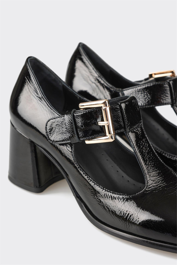 Siyah deri kadın topuklu ayakkabı - Elle Shoes