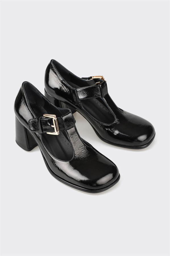 Siyah deri kadın topuklu ayakkabı - Elle Shoes