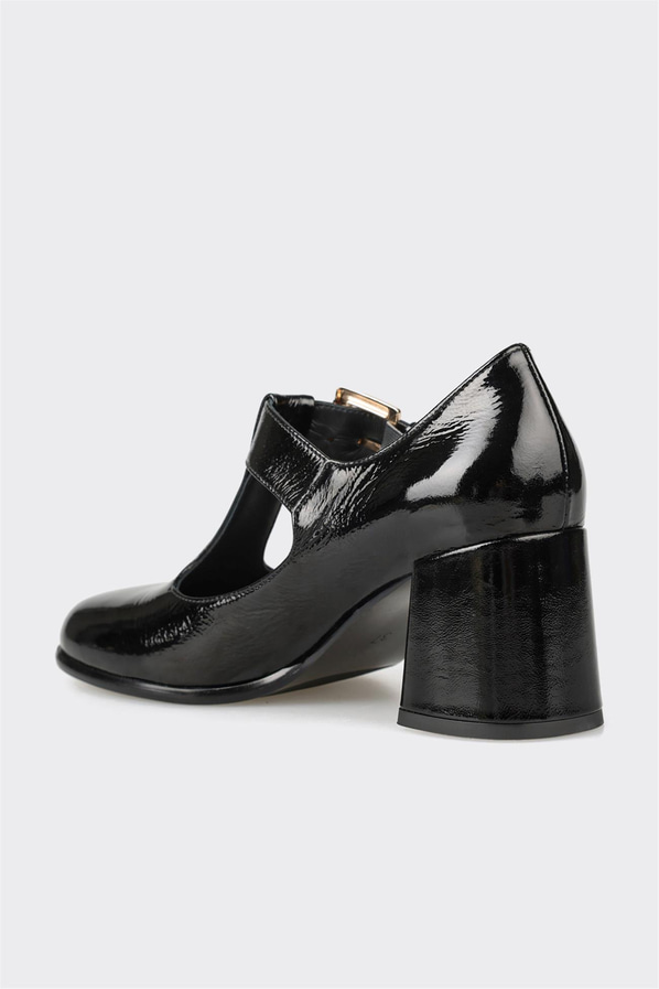 Siyah deri kadın topuklu ayakkabı - Elle Shoes