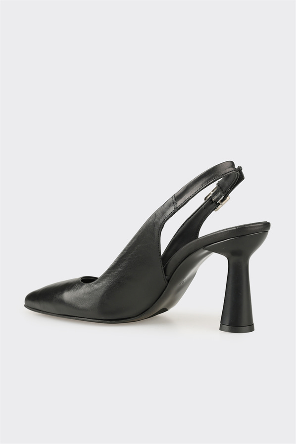 Siyah deri topuklu kadın ayakkabı - Elle Shoes