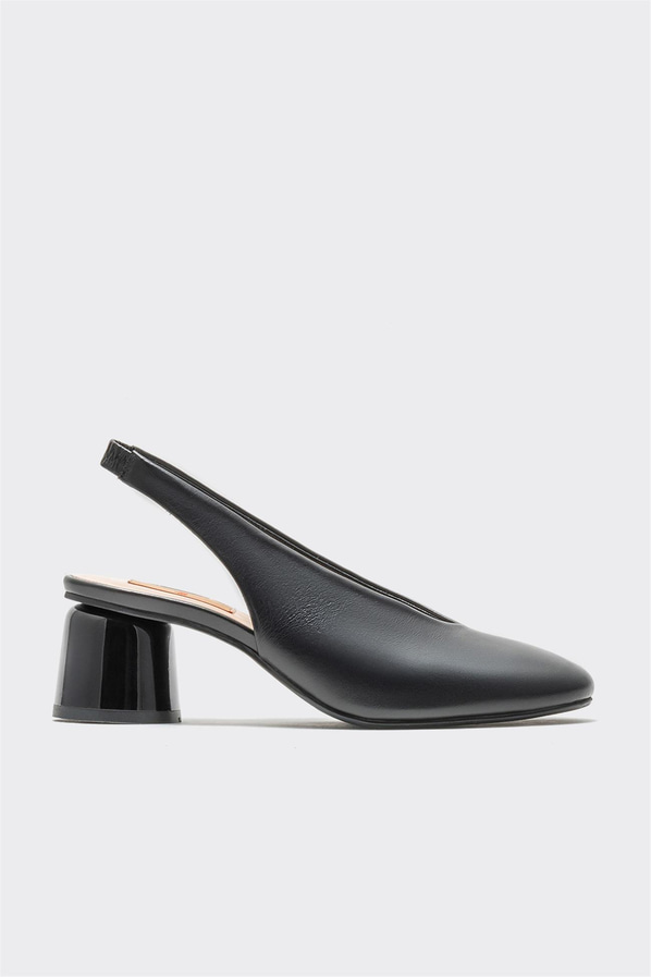 Siyah deri topuklu kadın ayakkabı - Elle Shoes