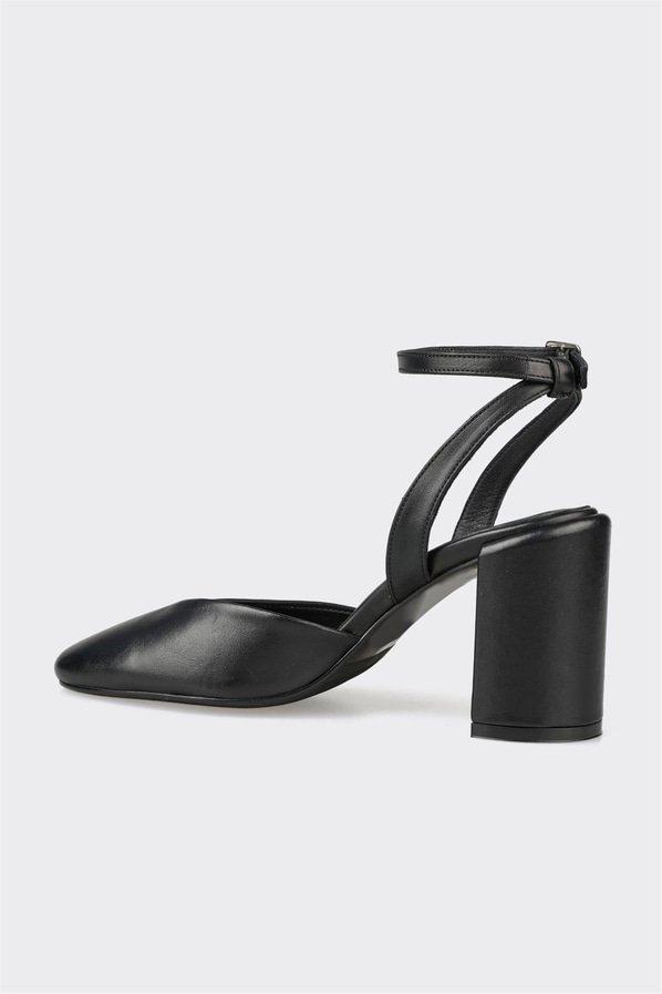 Siyah deri topuklu kadın ayakkabı - Elle Shoes