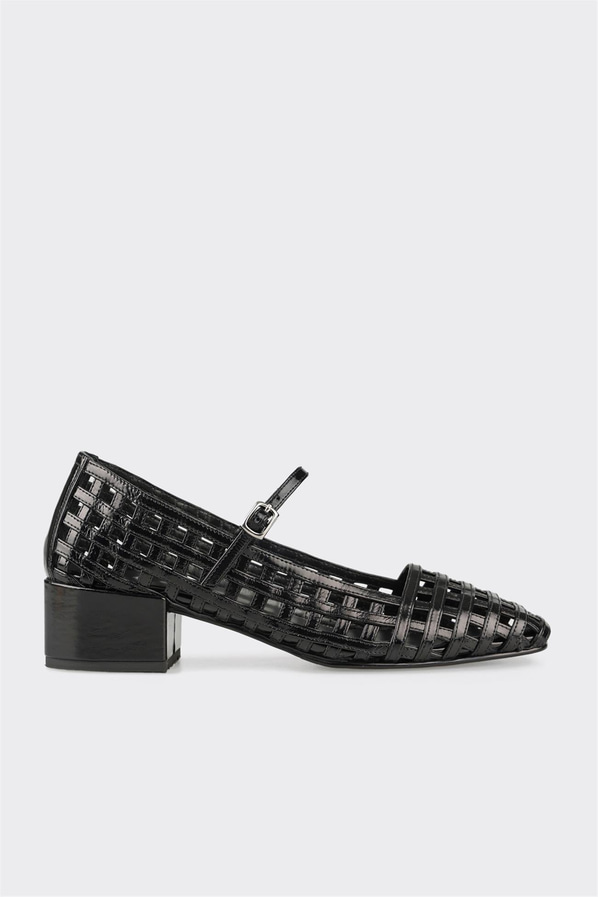 Siyah deri kalın topuklu kadın ayakkabı, rahat kullanım için - Elle Shoes