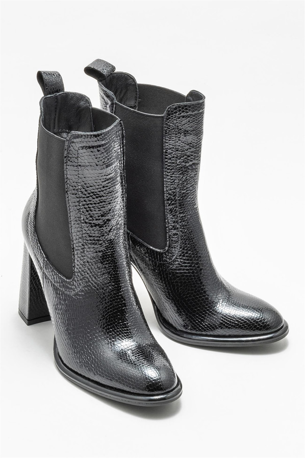 Siyah deri topuklu kadın bot - Elle Shoes