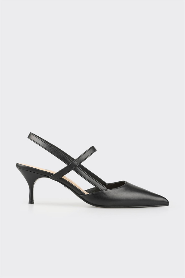 Siyah deri topuklu kadın ayakkabı, rahat kullanım için - Elle Shoes