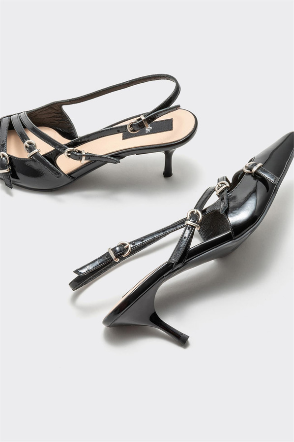Siyah deri topuklu kadın ayakkabı - Elle Shoes