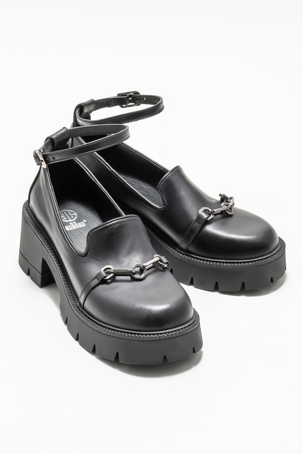 Siyah deri topuklu kadın ayakkabı - Elle Shoes