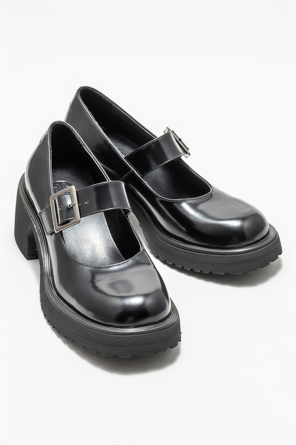Siyah deri topuklu kadın ayakkabı - Elle Shoes