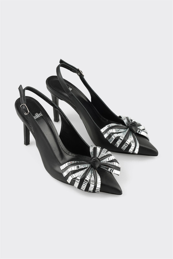 Siyah deri ince topuklu kadın ayakkabı, rahat kullanım için - Elle Shoes