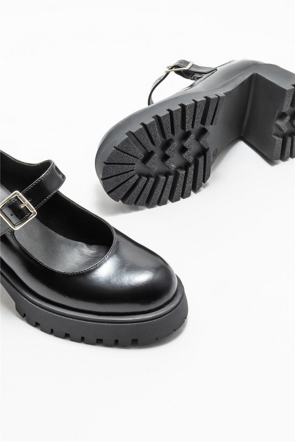 Siyah deri topuklu kadın ayakkabı - Elle Shoes