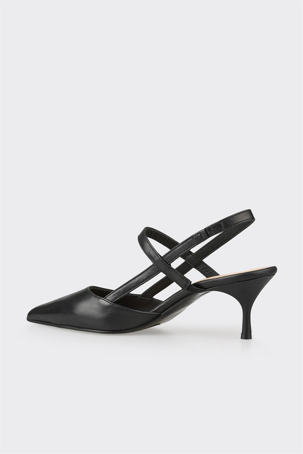 Siyah deri topuklu kadın ayakkabı, rahat kullanım için - Elle Shoes