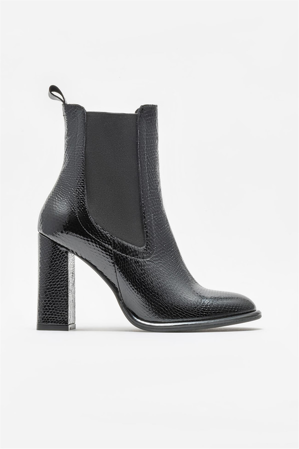 Siyah deri topuklu kadın bot - Elle Shoes