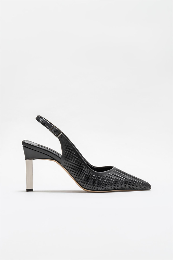 Siyah deri topuklu kadın ayakkabı - Elle Shoes