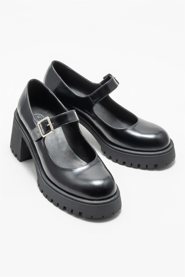 Siyah deri topuklu kadın ayakkabı - Elle Shoes