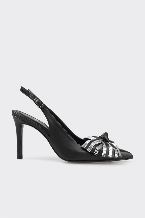 Siyah deri ince topuklu kadın ayakkabı, rahat kullanım için - Elle Shoes