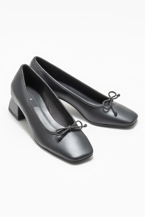 Siyah deri topuklu kadın ayakkabı - Elle Shoes