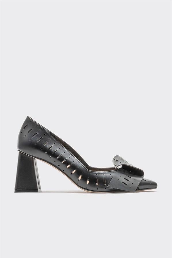 Siyah deri topuklu kadın ayakkabı - Elle Shoes