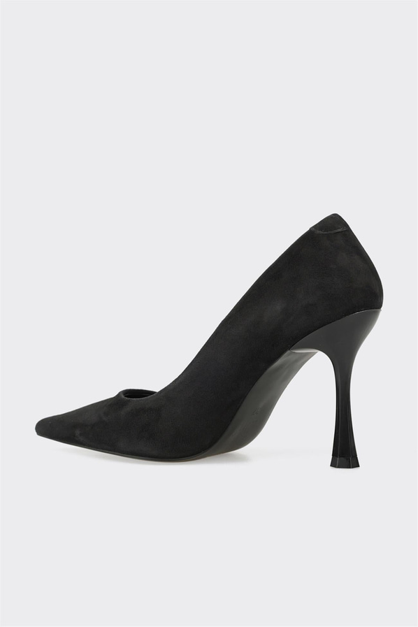 Siyah deri ince topuklu kadın stiletto, ofis stili için - Elle Shoes