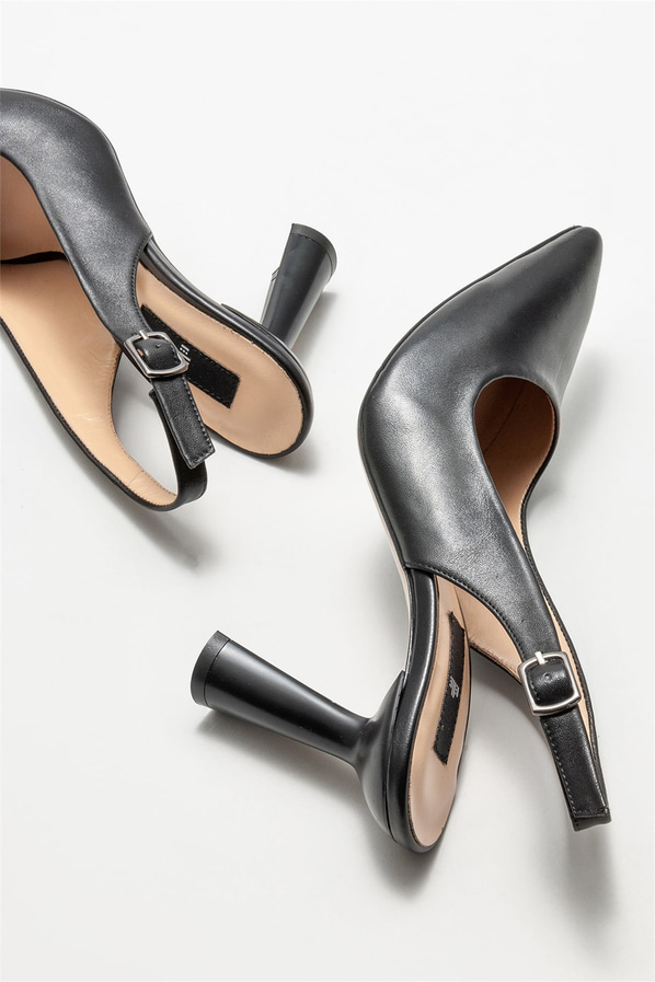 Siyah deri topuklu kadın ayakkabı - Elle Shoes