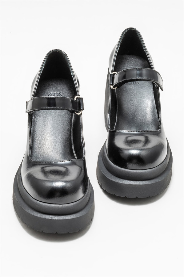 Siyah deri topuklu kadın ayakkabı - Elle Shoes