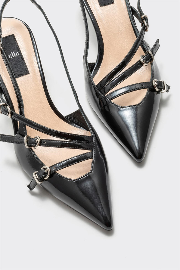 Siyah deri topuklu kadın ayakkabı - Elle Shoes