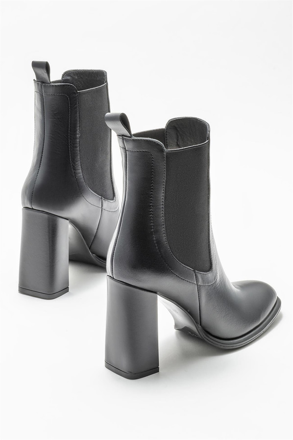 Siyah deri topuklu kadın bot - Elle Shoes