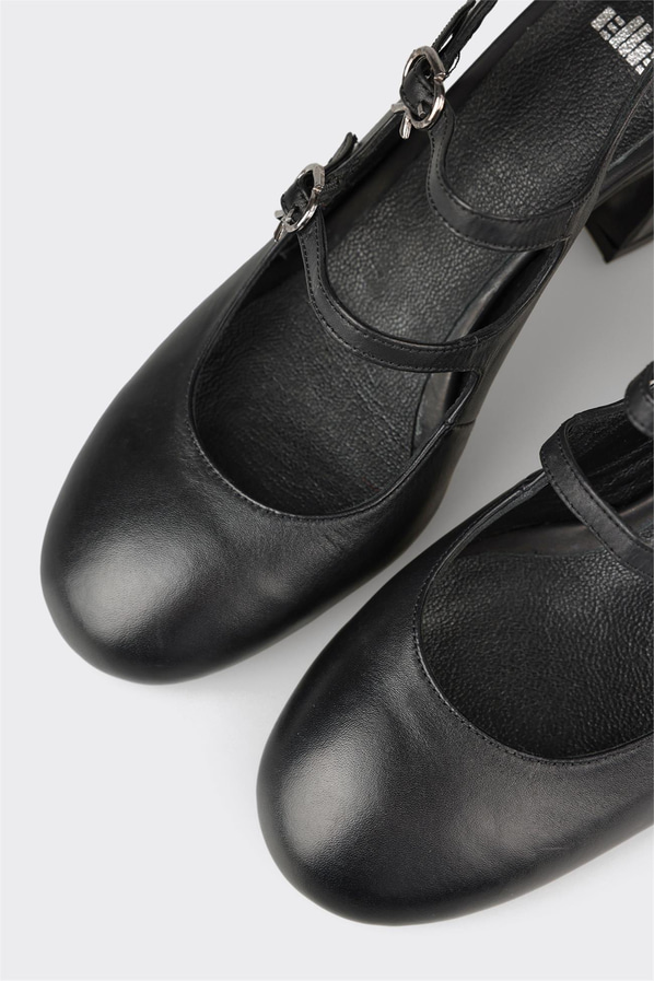 Siyah deri topuklu kadın ayakkabı - Elle Shoes