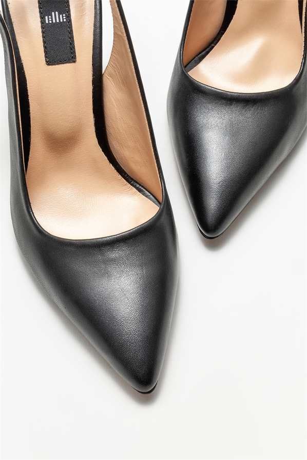 Siyah deri topuklu kadın ayakkabı - Elle Shoes