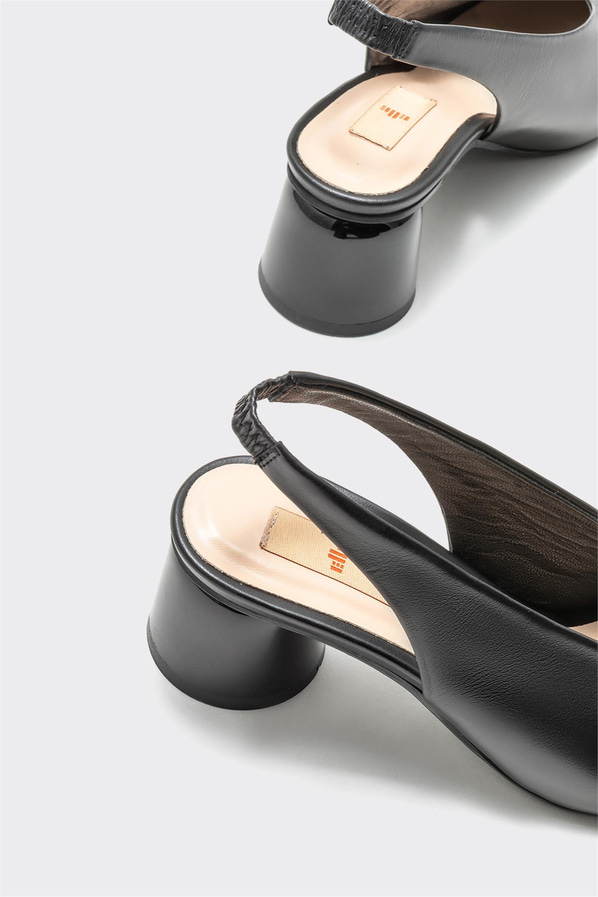 Siyah deri topuklu kadın ayakkabı - Elle Shoes