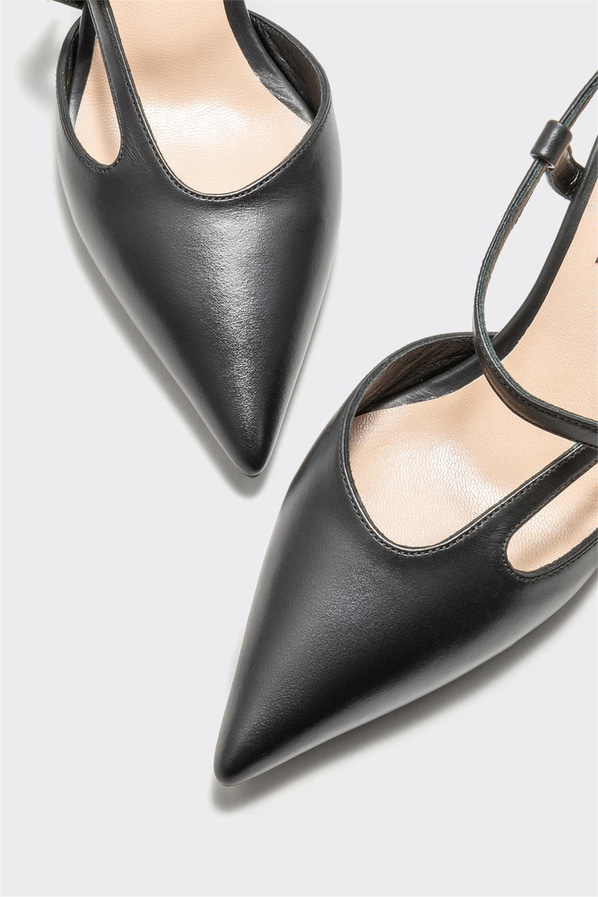 Siyah deri topuklu kadın ayakkabı - Elle Shoes