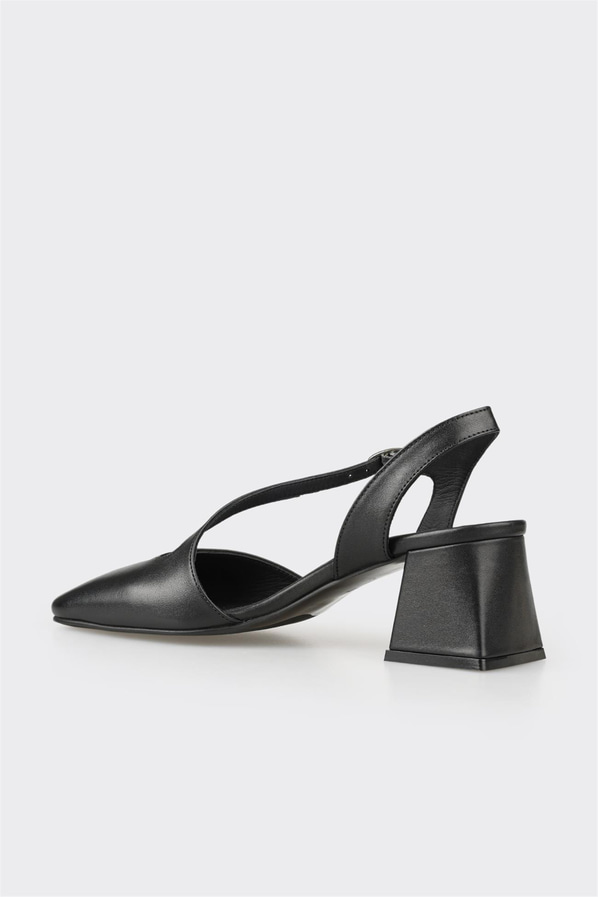 Siyah deri topuklu kadın ayakkabı - Elle Shoes