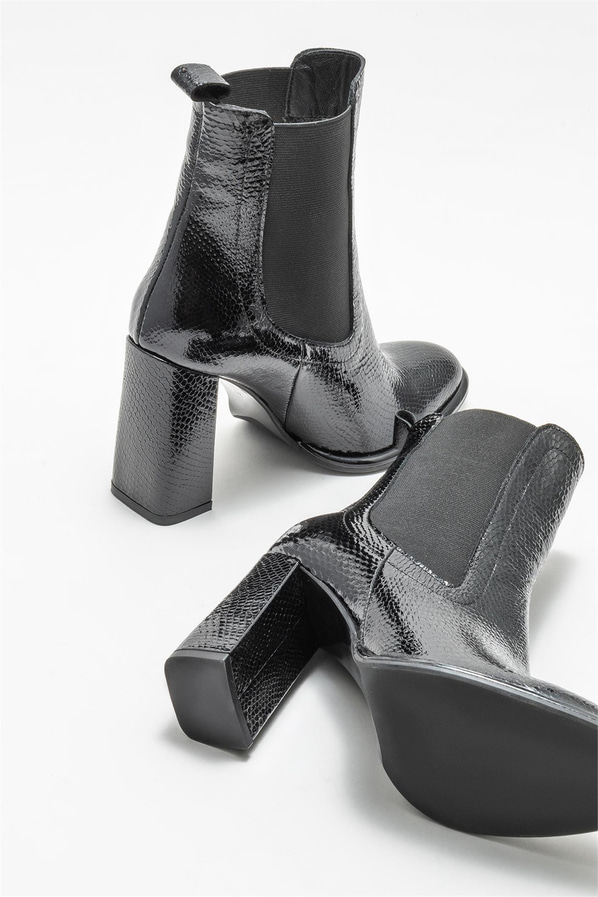 Siyah deri topuklu kadın bot - Elle Shoes