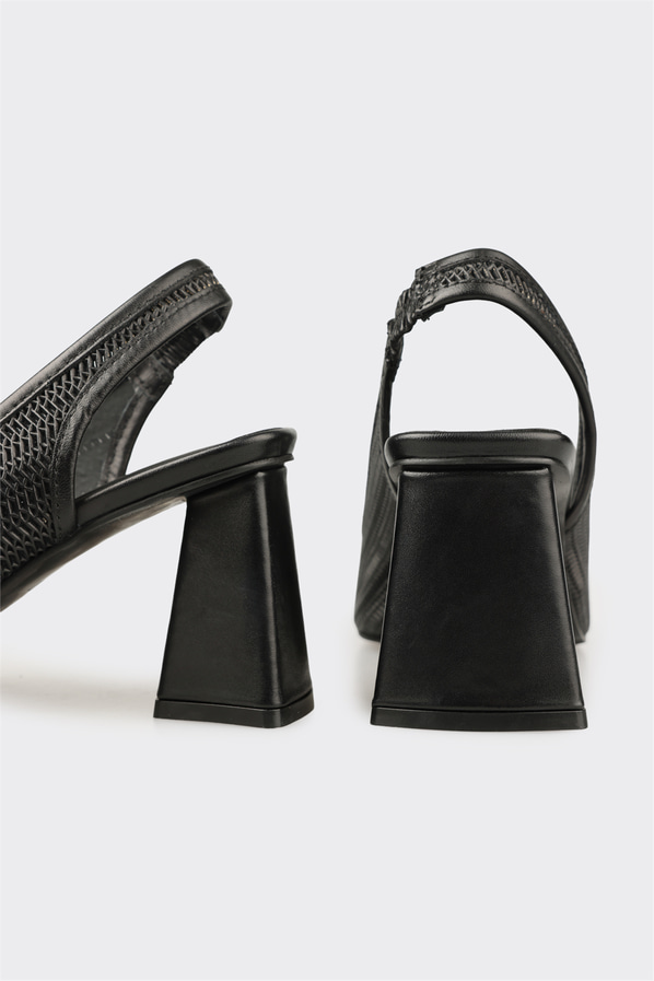Siyah deri topuklu kadın ayakkabı - Elle Shoes