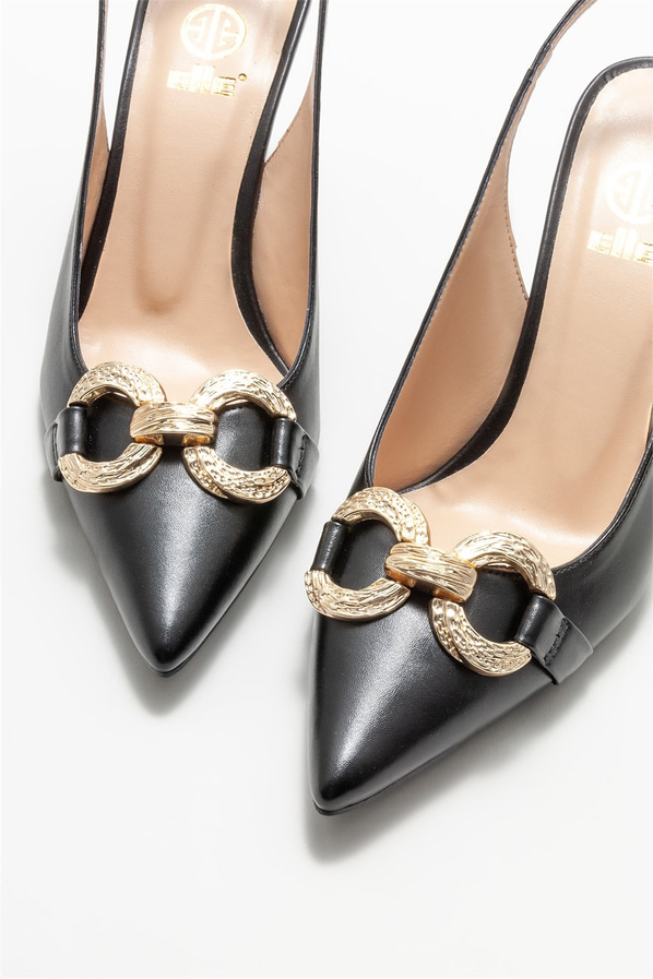 Siyah deri topuklu kadın ayakkabı - Elle Shoes