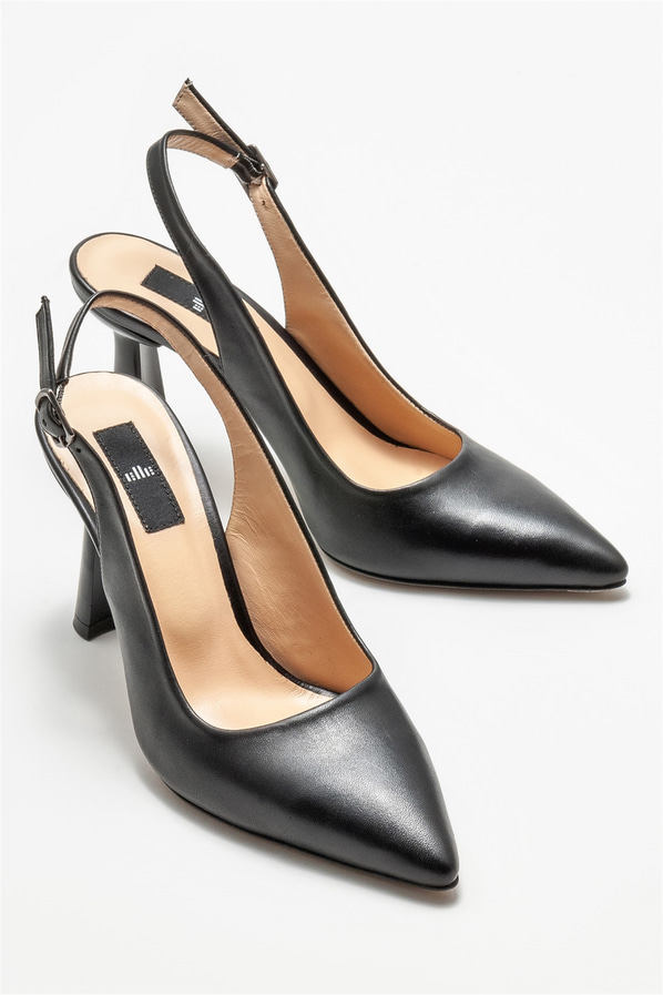 Siyah deri topuklu kadın ayakkabı - Elle Shoes
