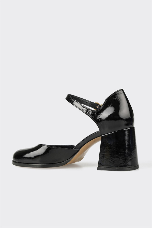Siyah deri topuklu kadın ayakkabı - Elle Shoes