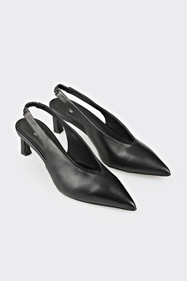 Siyah deri ince topuklu kadın ayakkabı, ofis stili için - Elle Shoes