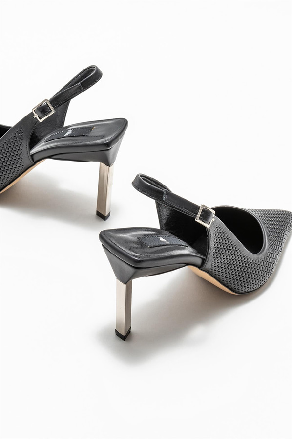 Siyah deri topuklu kadın ayakkabı - Elle Shoes